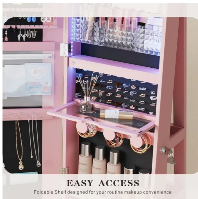 360°Swivel jewelry organizer with Full Length Mirror with Lights,Jewelry Armoire Cabinet Standing with Drawers,Large Mirror Storage for Jewelry and Makeup,Best