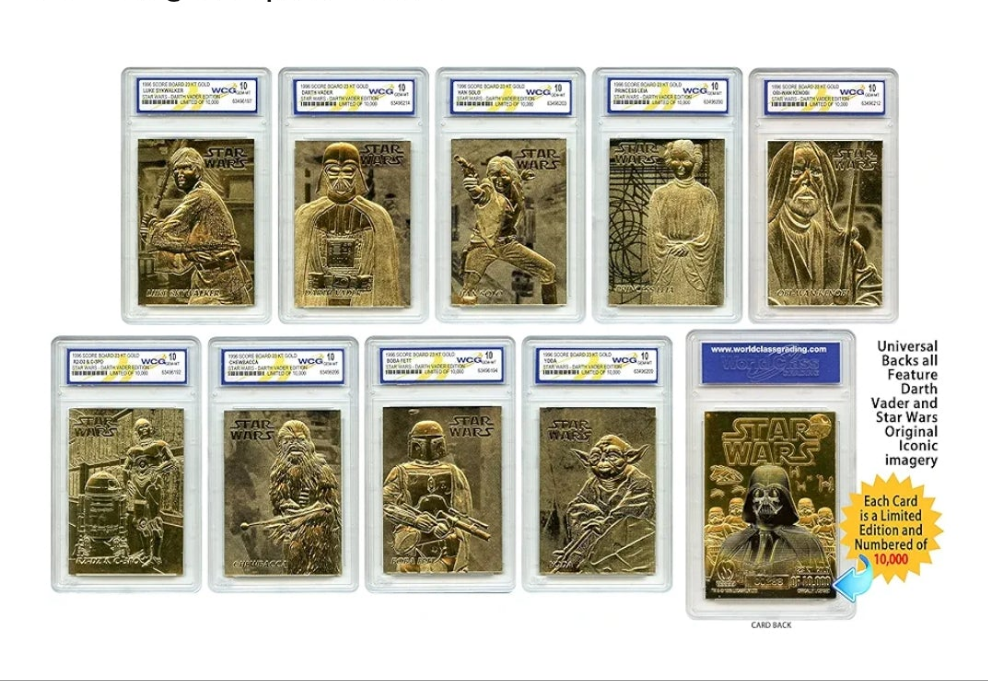 1996 Star Wars Darth Vader Edition Official Genuine 23K Gold Cards Graded Gem-Mint 10 - Complete Set of 9