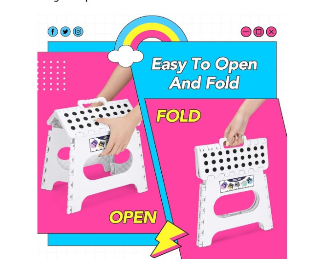 Folding Step Stool,11 Inch Non-Slip Foldable Step Stools for Kids and Adults,Portable Foldable Step Stool Lightweight Small Folding Stool with Handle for Kitchen Bathroom in White,1 Pack
