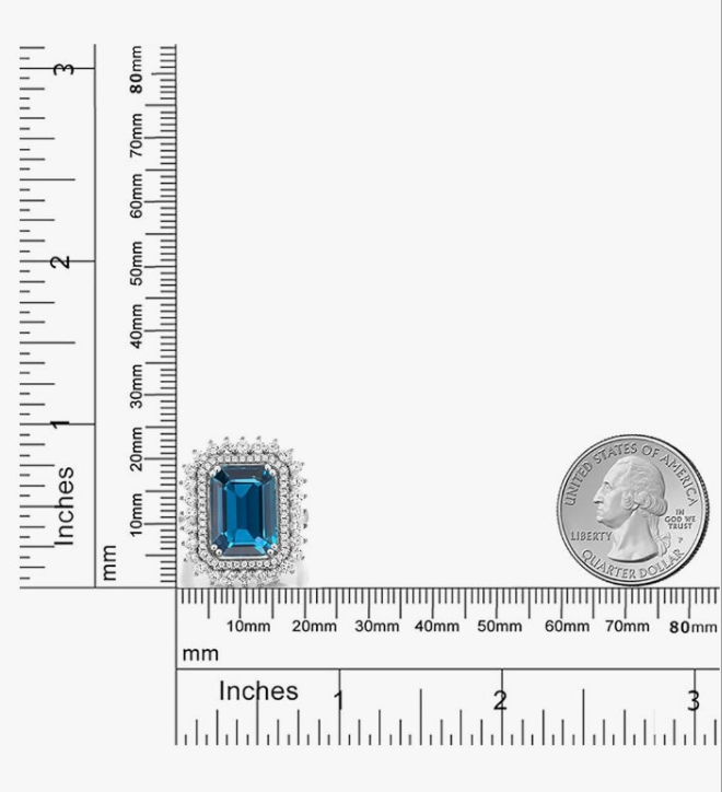 925 Sterling Silver London Blue Topaz Ring For Women (10.10 Cttw, Emerald Cut 14X10MM, Gemstone Birthstone, Available In Size 5, 6, 7, 8, 9)