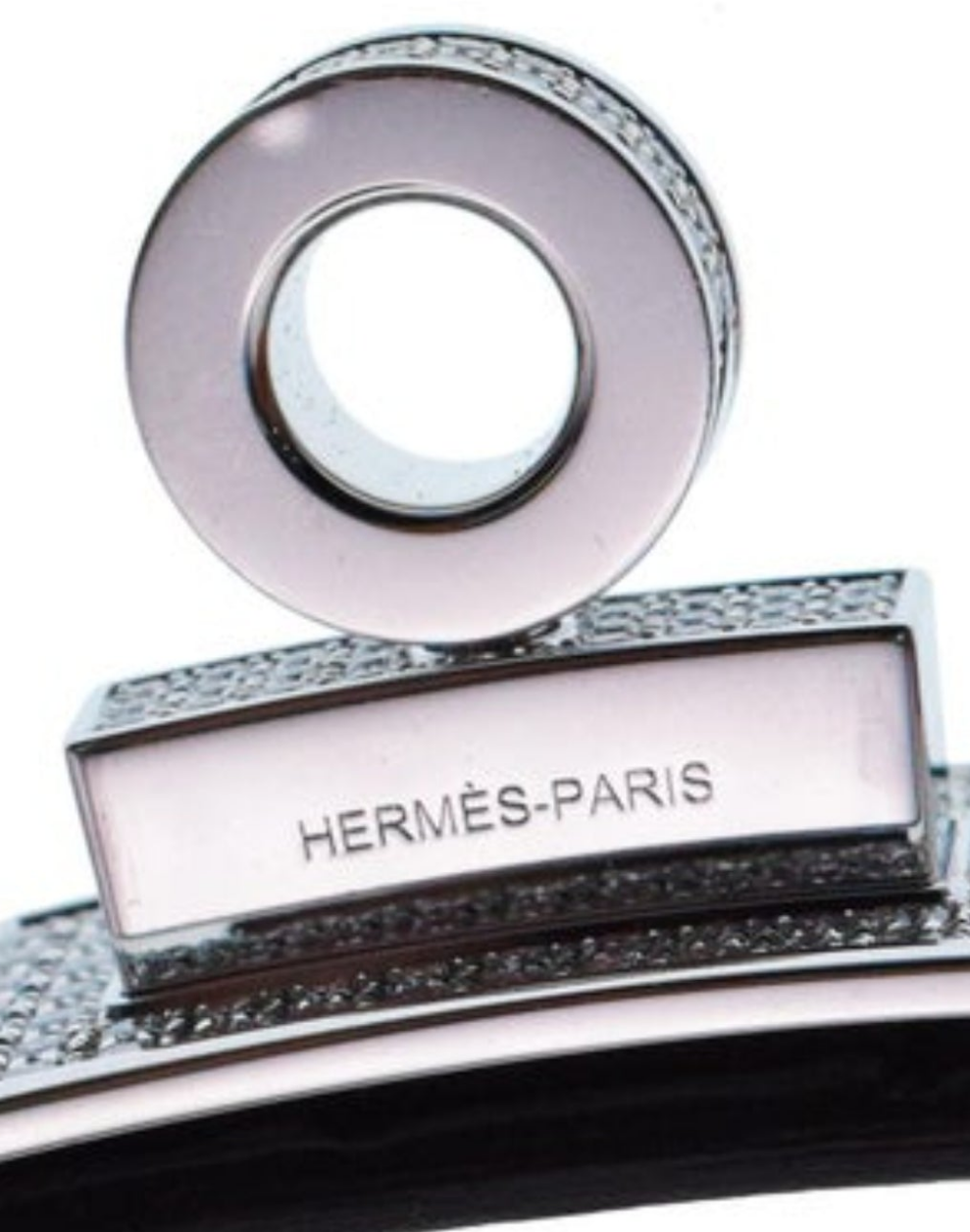 Hermes "KELLY" Diamond Buckle Crocodile belt 18k white gold and diamond