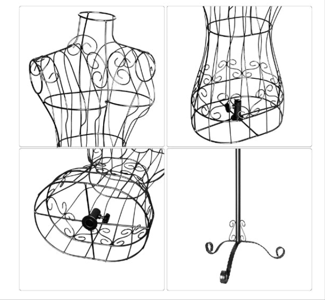 Mannequin Metal Steel Wire Dress Form for Display, Vintage Style Maniquine, Adjustable Height