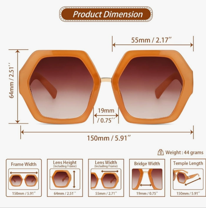 Trendy Extra Large Womens Sunglasses Retro Hexagonal Thick Frame Vintage Oversized Glasses