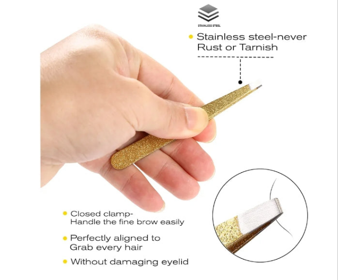 Glitter Tweezer Set 4-Piece Professional Stainless Steel Tweezers for Men and Women, Precision for Eyebrows, Ingrown Hair, Facial Hair, and Lash Extensions