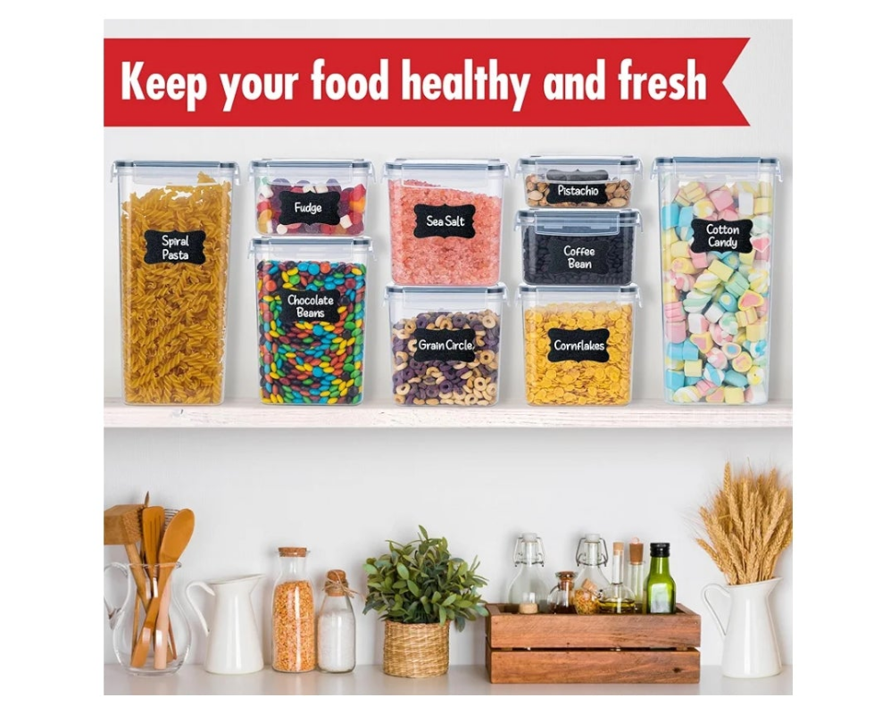42 PACK Airtight Food Storage Containers Set with Lids for Kitchen & Pantry Organization - BPA-Free for Cereal, Pasta, Rice, Vegetables, Fruits & Flour - Markers & Labels Included