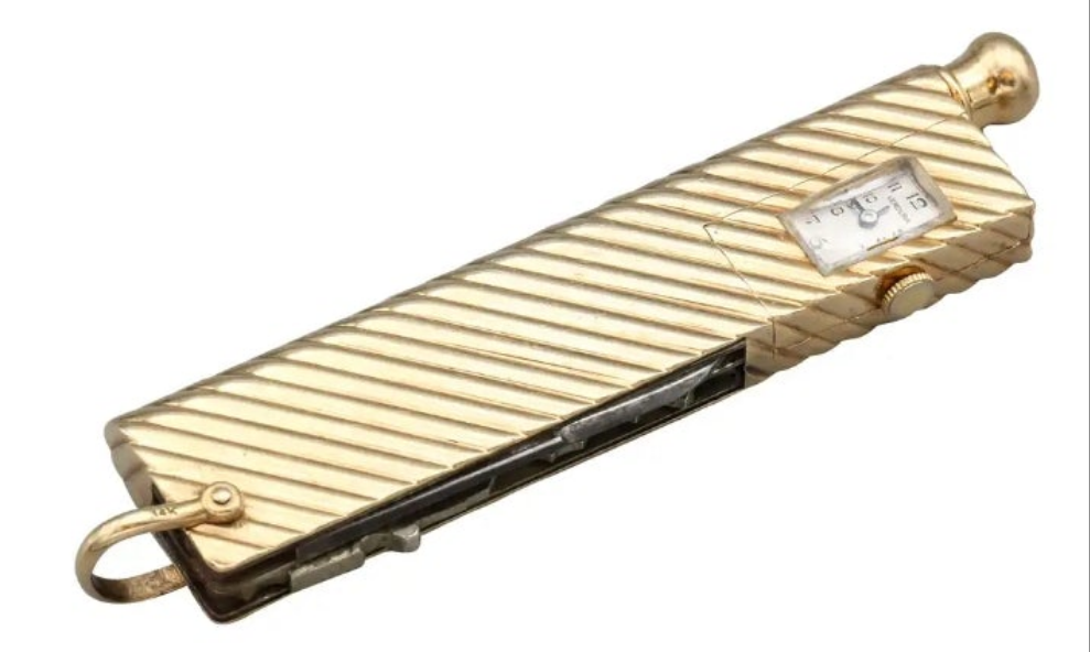 14k Gold Verdura Gold Utility Knife and Key with Clock and Hidden Pencil and mystery key exciting