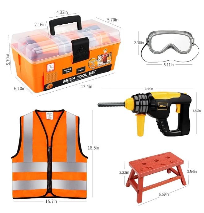 Power Tool Drill Set】The toys drill comes with 4 interchangeable drill bits for different functions, it only requires 2AA batteries that simulate sound and movements, which is more attractive and develop kids' imagination.
【Handheld Tool Kit