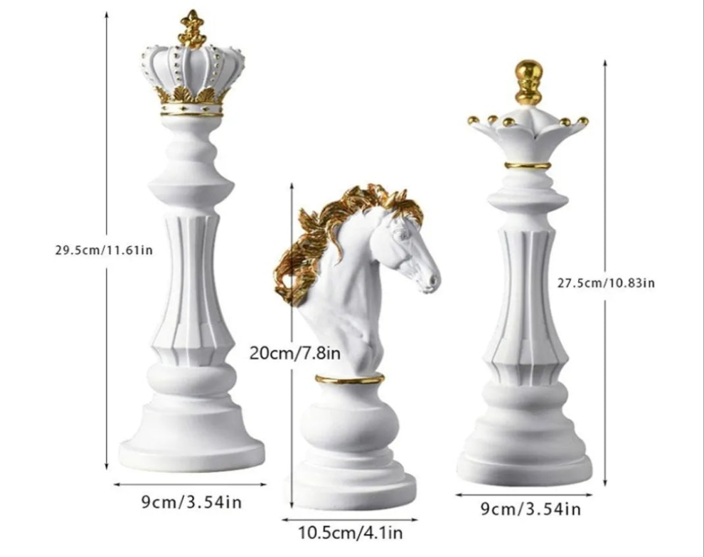 Chess Statue Decor Piece - 16" Tall Decorative Resin Sculpture - Large Game Figure Decoration Ornament for Home, Office, Study - White King