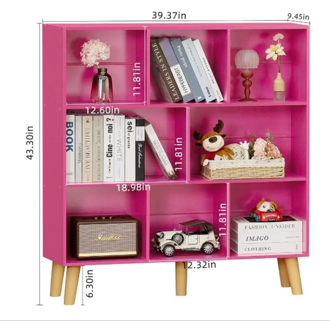 Bookshelf,3 Tier Book Shelf with Legs,Pink Modern Bookshelf,Large Freestanding Open Modern Bookshelves,Display Bookcases Decor Furniture for
