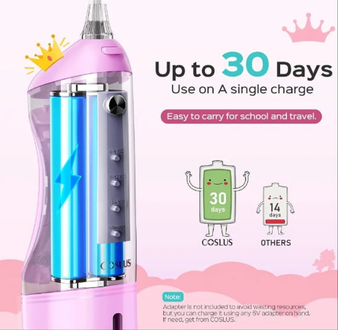 Kids Water Dental Flosser Deep Cleaning Picks, Portable , 4 Modes for Ages 6+ Safe Waterproof Newest Flosser Rechargeable with 4 Jet Tips for Gums Care F5023