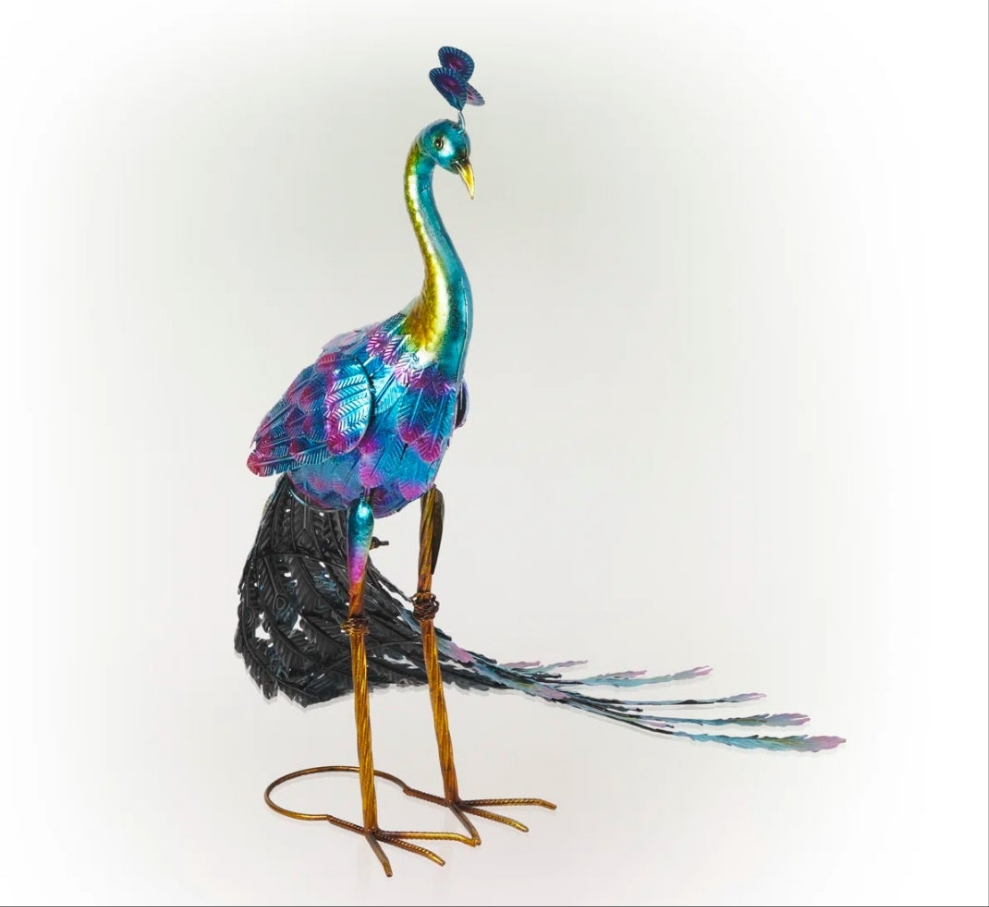 Peacock Statue Colorful Outdoor Weatherproof