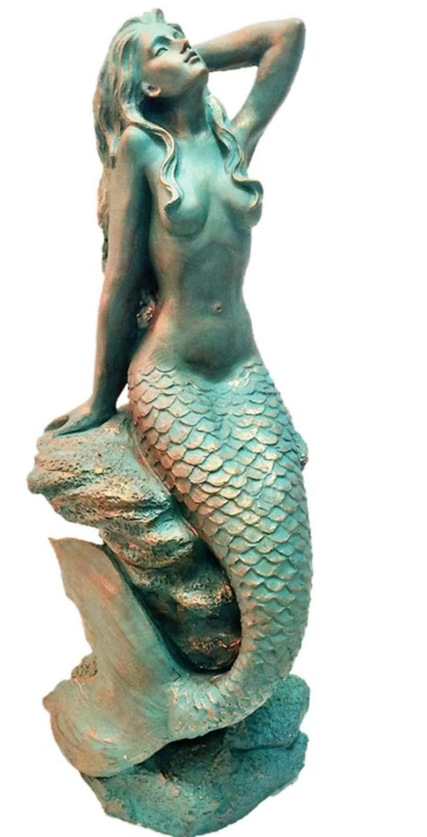 Sexy Mermaid on Coastal Rock Statue Outdoor Waterproof Porch Garden Pool Side Decor Bathroom