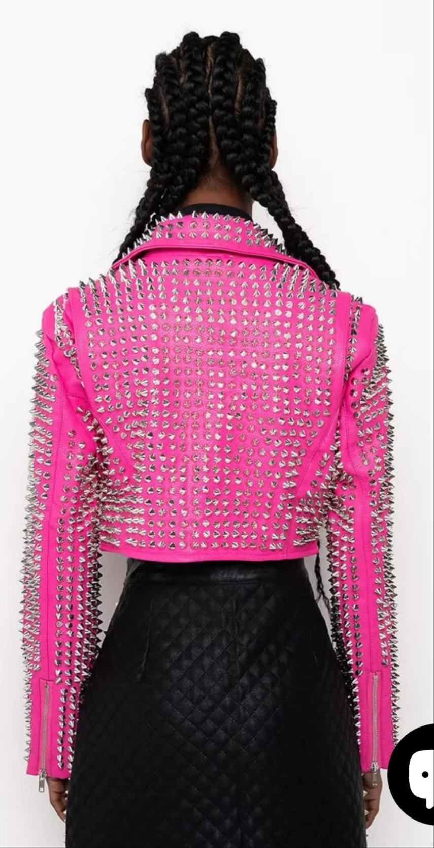 Women's Hot Pink Studded Leather Moto Jacket COCOMONEY