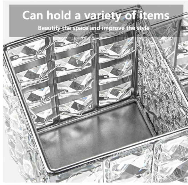 Crystal Makeup Brush Holder, One-Piece Square Brush Organizer, Cosmetics Brush Storage Container for Table, Dresser, Bathroom, Bedroom Organization