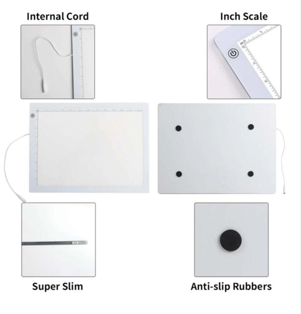 B4 Light Pad for Diamond Painting, Fixed Charging Cord, 10-ft Cable, 3 Levels of Brightness Up to 8000Lux, Uniformly Illuminated Tracing Light Box- White