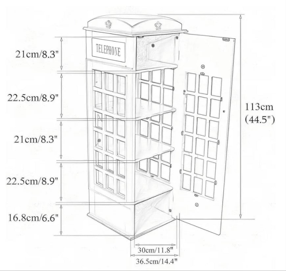 Telephone Booth Cabinet Wood Bookcase 5-Tier Telephone Booth Bookshelf Small Floor Standing Storage Rack, for Home Office, Living Room, Study, Bed Room different color options