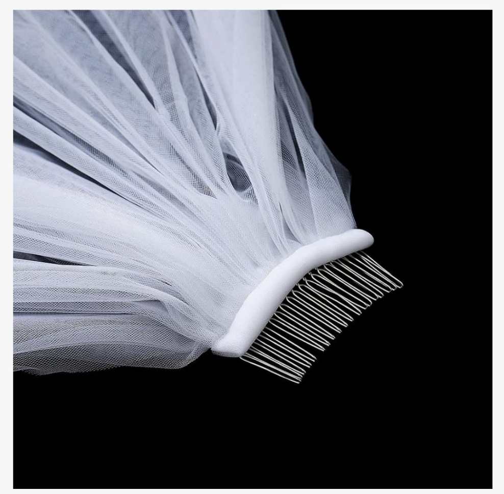 2 Tiers Bride Wedding Veil White Veil Bridal Bridal Tulle Wedding Veil with Flower Lace Edge and Comb (A-white)