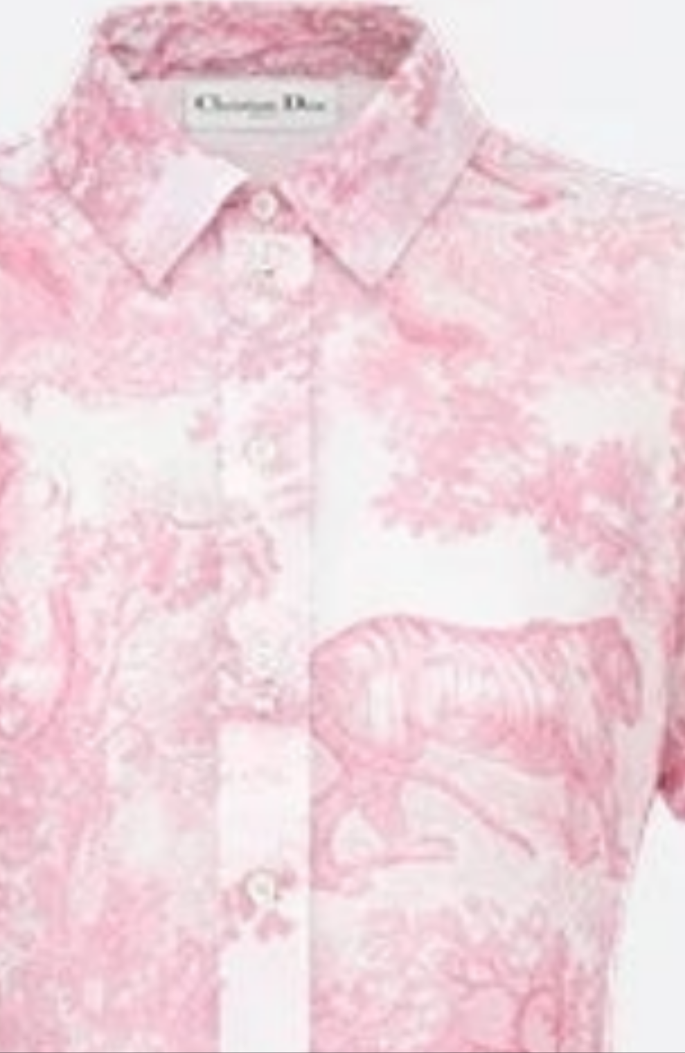 Dior Dioriviera Mid-Length Shirtdress
White Cotton Muslin with Cherry Blossom Pink Toile de Jouy Sauvage Motif