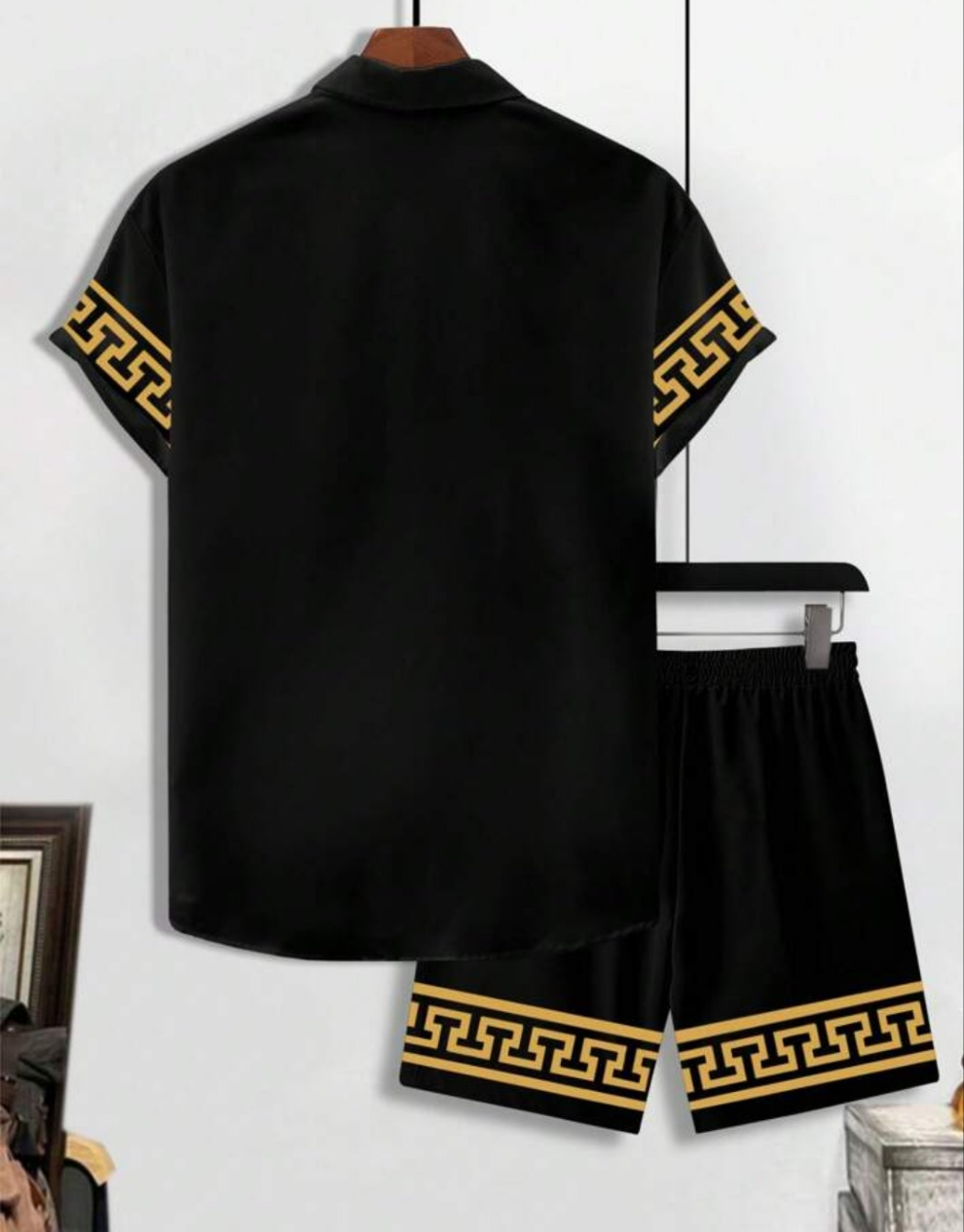 Sexy Geometric Print Front Button Short Sleeve Shirt And Shorts Casual Suit