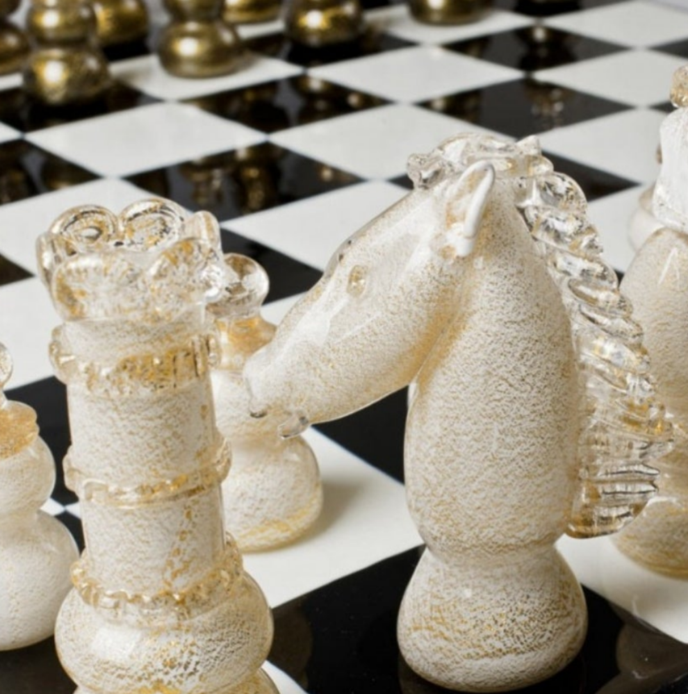 Luxurious Glass Chess Board With Gold Leaf