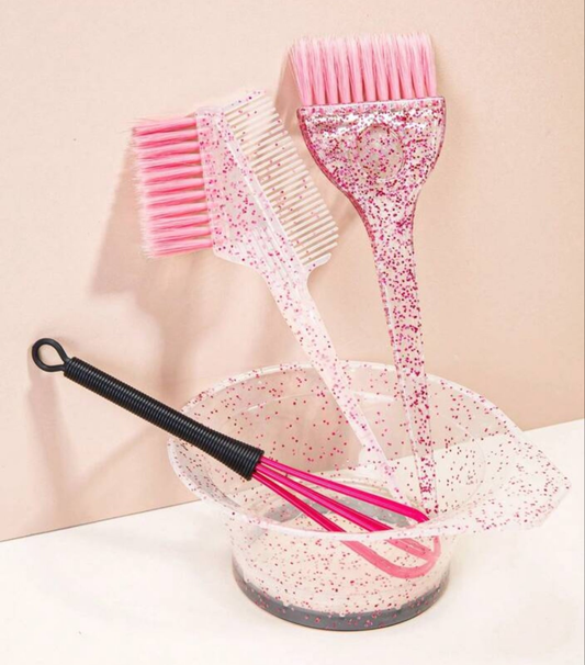 4-Piece Hair Dyeing Kit - Professional Hair Styling And Highlighting Set With Sparkling Comb, Oil Brush, Pearl Brush, Mixing Stick,Dye Mixing Bowl Tinting Bowl And Highlight Bowl For Salon-Quality Results At Home,Hair Dye Mixing Bowl And Brush