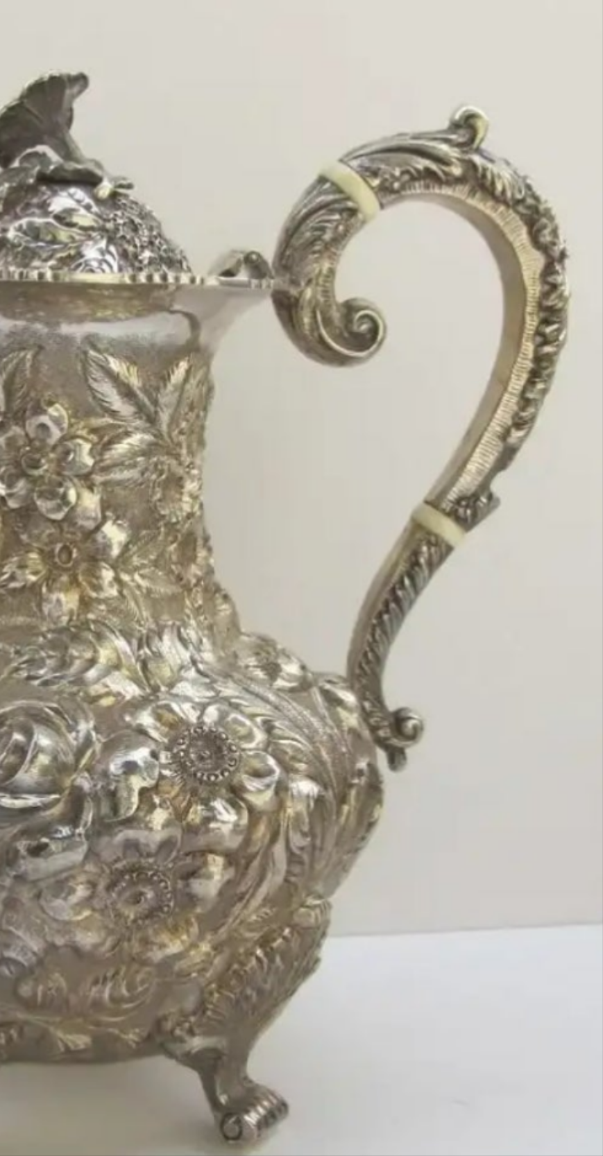 Sterling Silver Tea Coffee Set Repousse Baltimore Rose by Schofield 5 Piece