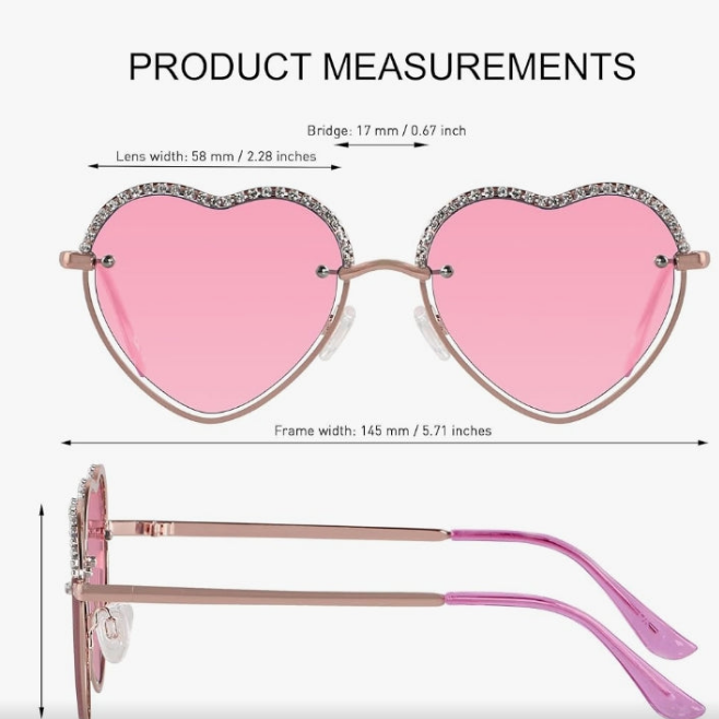 Trendy Heart Shaped Sunglasses Womens Rhinestone Love Eye Sun glasses Metal Lovely Fashion Diamond Sunnies