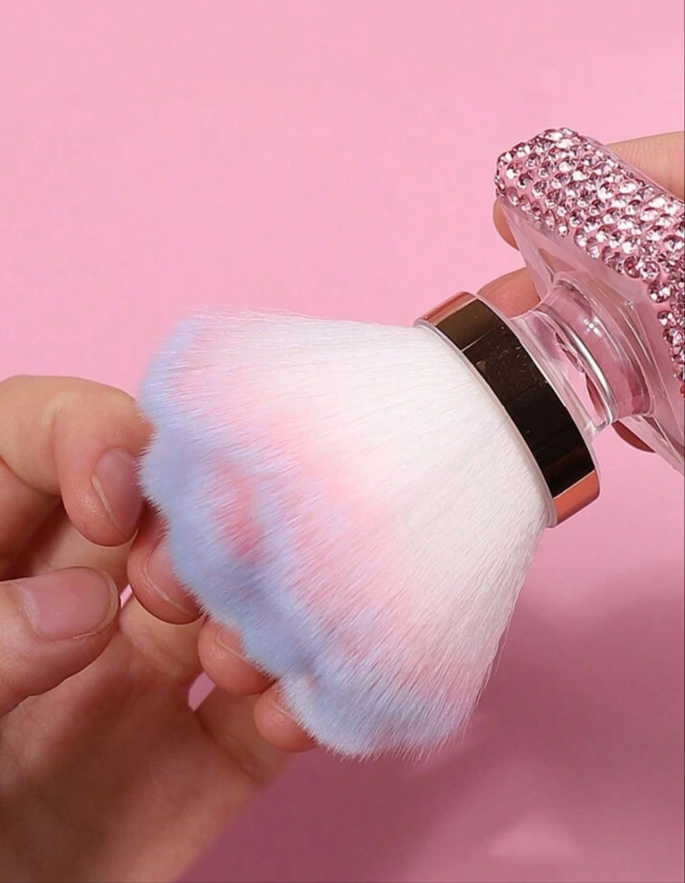 1pc Premium Rose Shaped Makeup Brush With Crystal Decoration, Foundation Blush Brush, Large Size Rose Shaped Nail Art Brush, Diamond Edge Dust Brush
