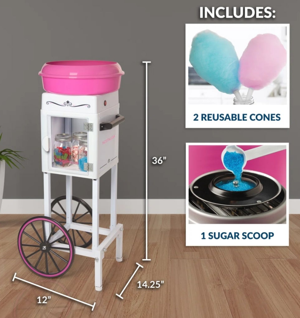 Cotton Candy Cart, 36” Tall Vintage Style With Storage Compartment cute fun design