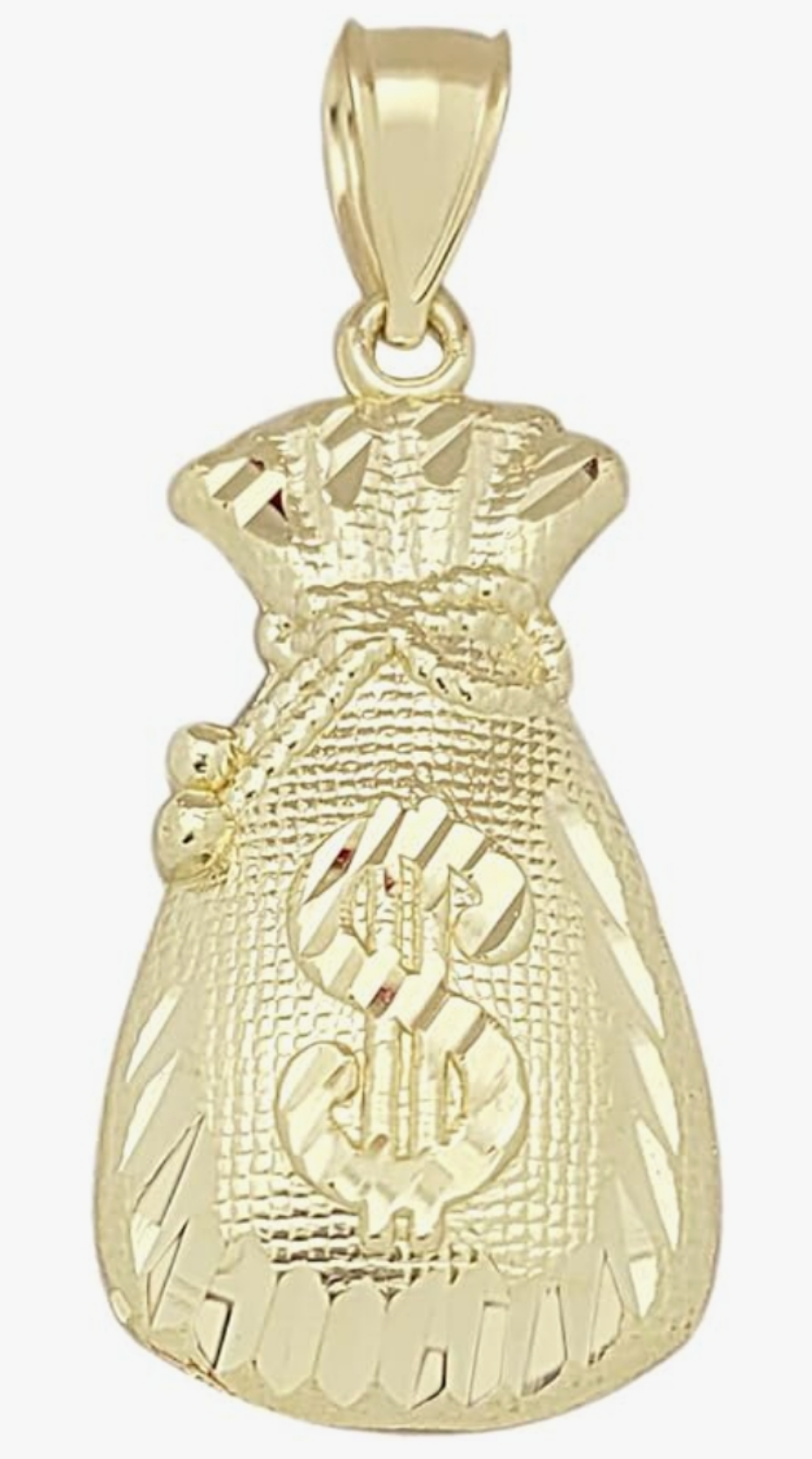 COCOMONEY 10K Yellow Gold Money Bag Pendant Treasure Dollar Sign Pendant