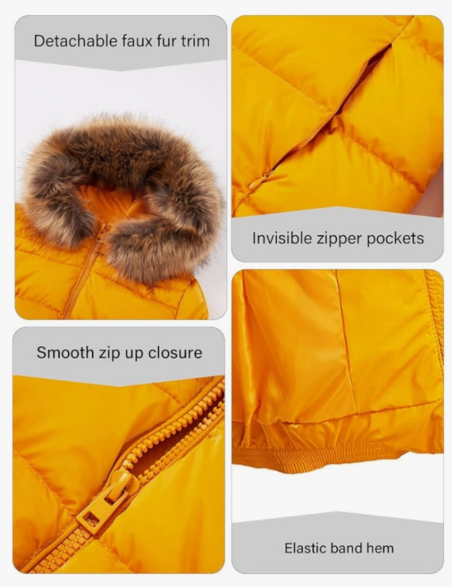 Lightweight Puffer Jacket, Winter Coats for Women Warm Quilted Bubble Padded Hood Coat with Faux Fur Collar