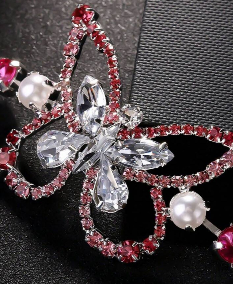 1 Pc Fashionable Silver Tone Pearl & Crystal Butterfly Leg Chain Ankle Bracelet Jewelry For Women