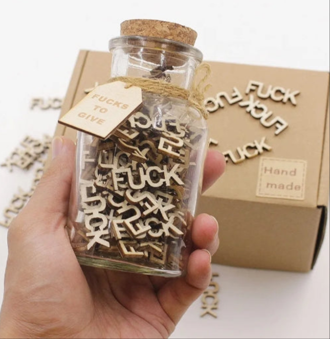 Jar of Fucks(5oz)Gift Jar,Fucks to Give,Fuck Wooden Cutout Letter Piece Bad Mood Vent Spoof Birthday Day,Holiday, Gift to Friend,Funny Gift,Valentines Day.