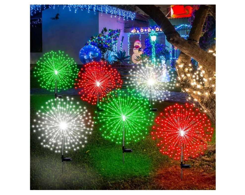 6 Pack pink Solar Firework Lights 180 LED 8 Lighting Modes Waterproof Outdoor Decorative Solar Lights for Easter Wedding Birthday Garden Patio Yard Pathway Walkway Lawn Decor
