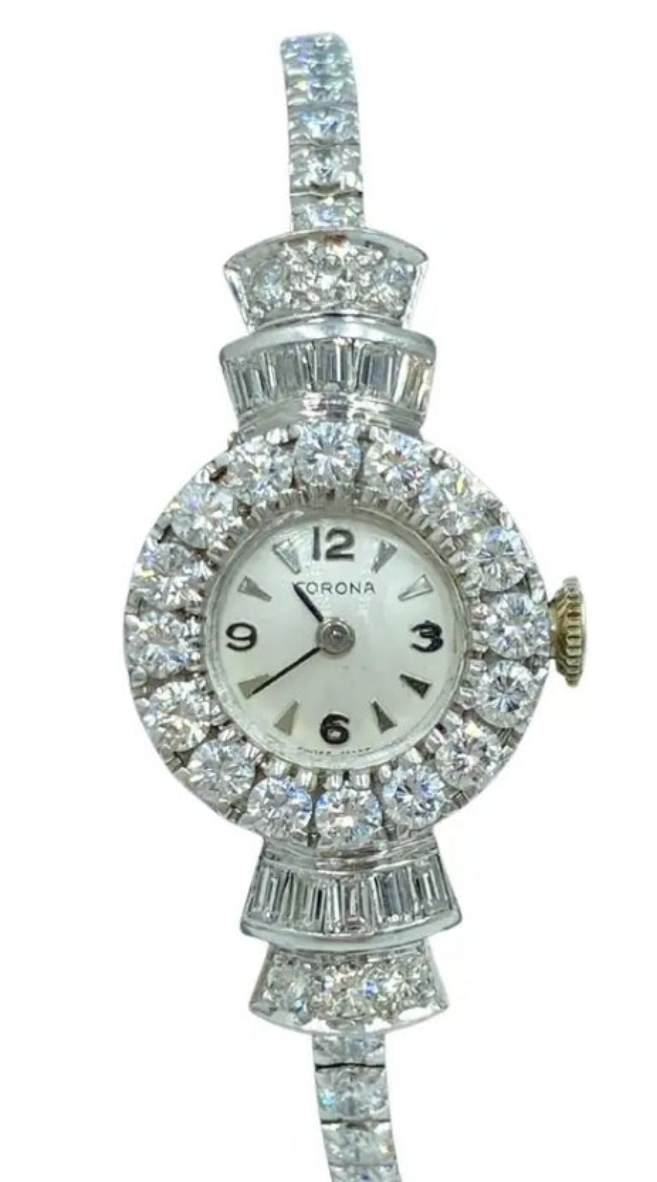 Elegent 1950s platinum and diamond 5 carat diamond watch wow