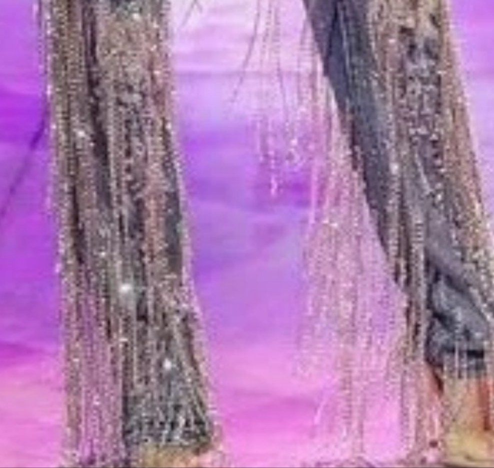 COCOMONEY Ripped Shiny Rhinestone Tassel Denim Jeans-Blue Tassels hanging