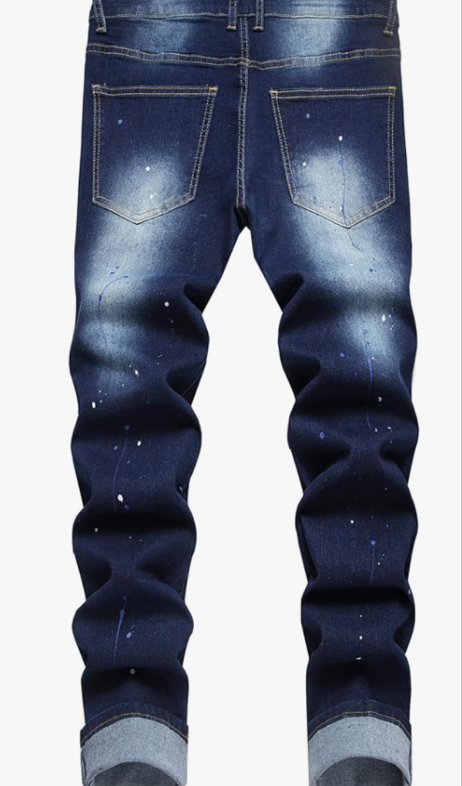 Mens Ripped Jeans, Distressed Destroyed Slim Fit Straight Leg Denim Pants