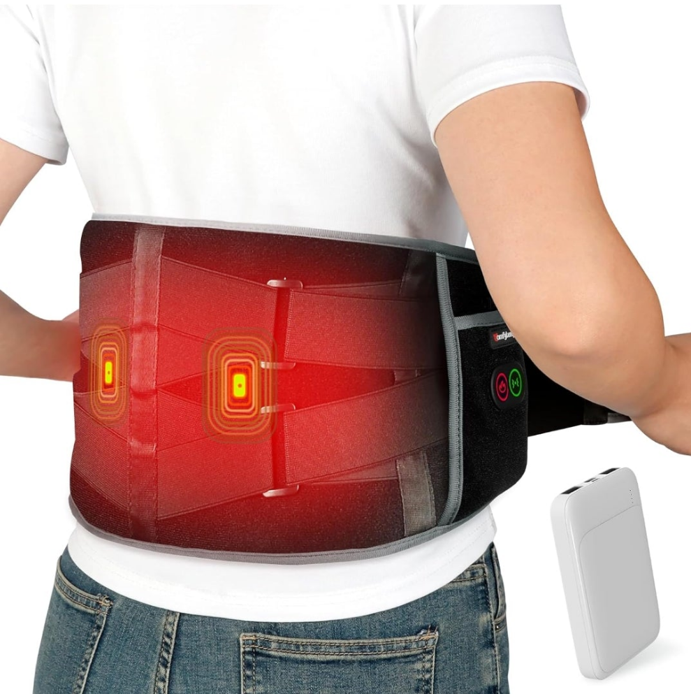 Cordless Heating Pad with Massager for Back Pain Relief, Portable Lower Back Massager FSA HSA Eligible Wearable, Father's Day Gifts, Birthday Gifts for Dad Mom Men Women, 3 Heat Auto-Off 58"