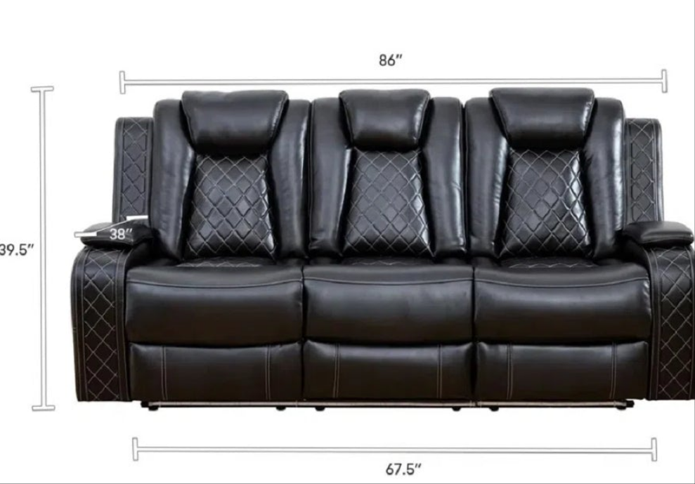 3 Piece Power Reclining Faux Leather with LED Light Living Room Set Movie room Living Room Ding Room Game Room