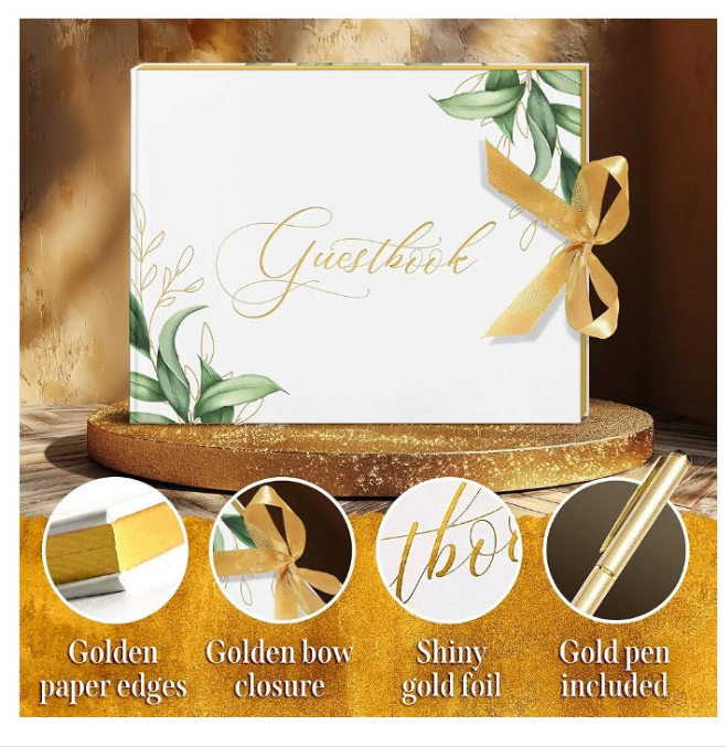 Wedding Guest Book with Floral Design, Elegant Memory Book for Weddings, Anniversaries and Special Events, 9"x7" Hardcover Guestbook with 120 Pages, Includes Magnetic Gift Box and Pen