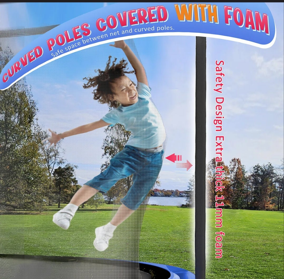 14FT Round Backyard Outdoor Trampoline with Safety Enclosure, Light, Sprinker, with accessories