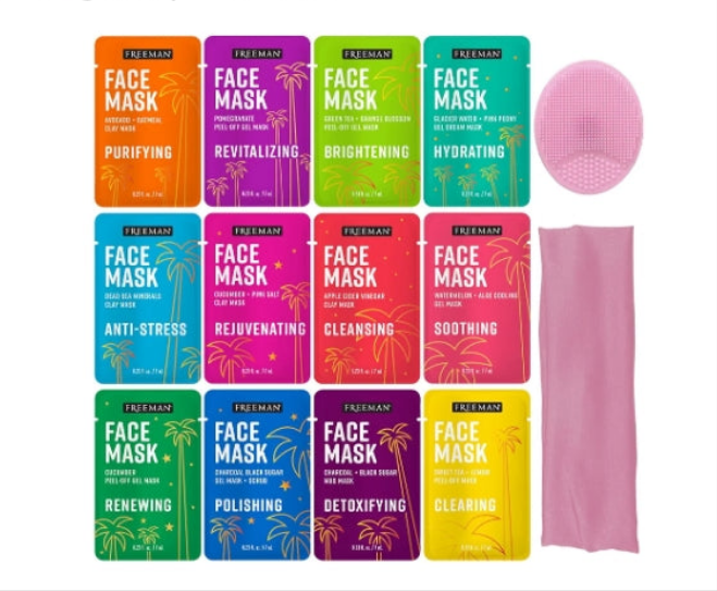 14 Piece Love To Mask Variety Pack, Face Masks For All Skin Types, Hydrate, Detoxify, & Clear Skin, Exfoliating Scrub, Bonus Headband & Skin Buffer, Stocking Stuffer, Cruelty-Free & Vegan