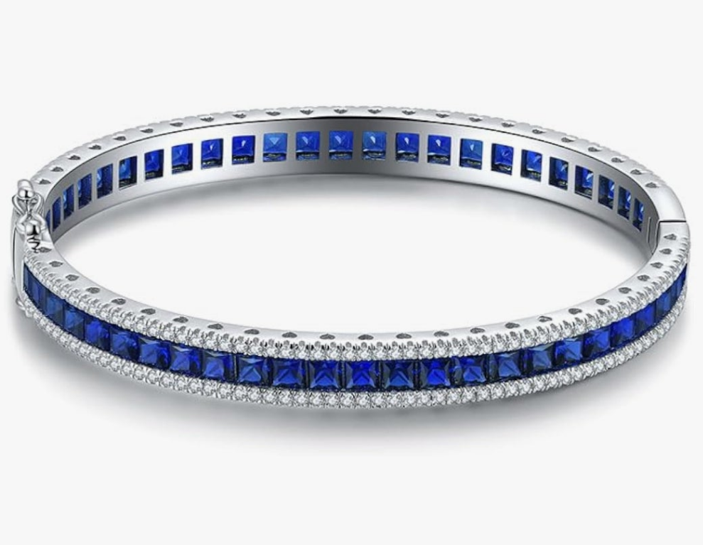 14K Gold Sapphire Bangle Bracelets for Women, High-End Craftsmanship Celebrating September Birthdays, Exquisite Birthstone Jewelry for Distinctive Tastes