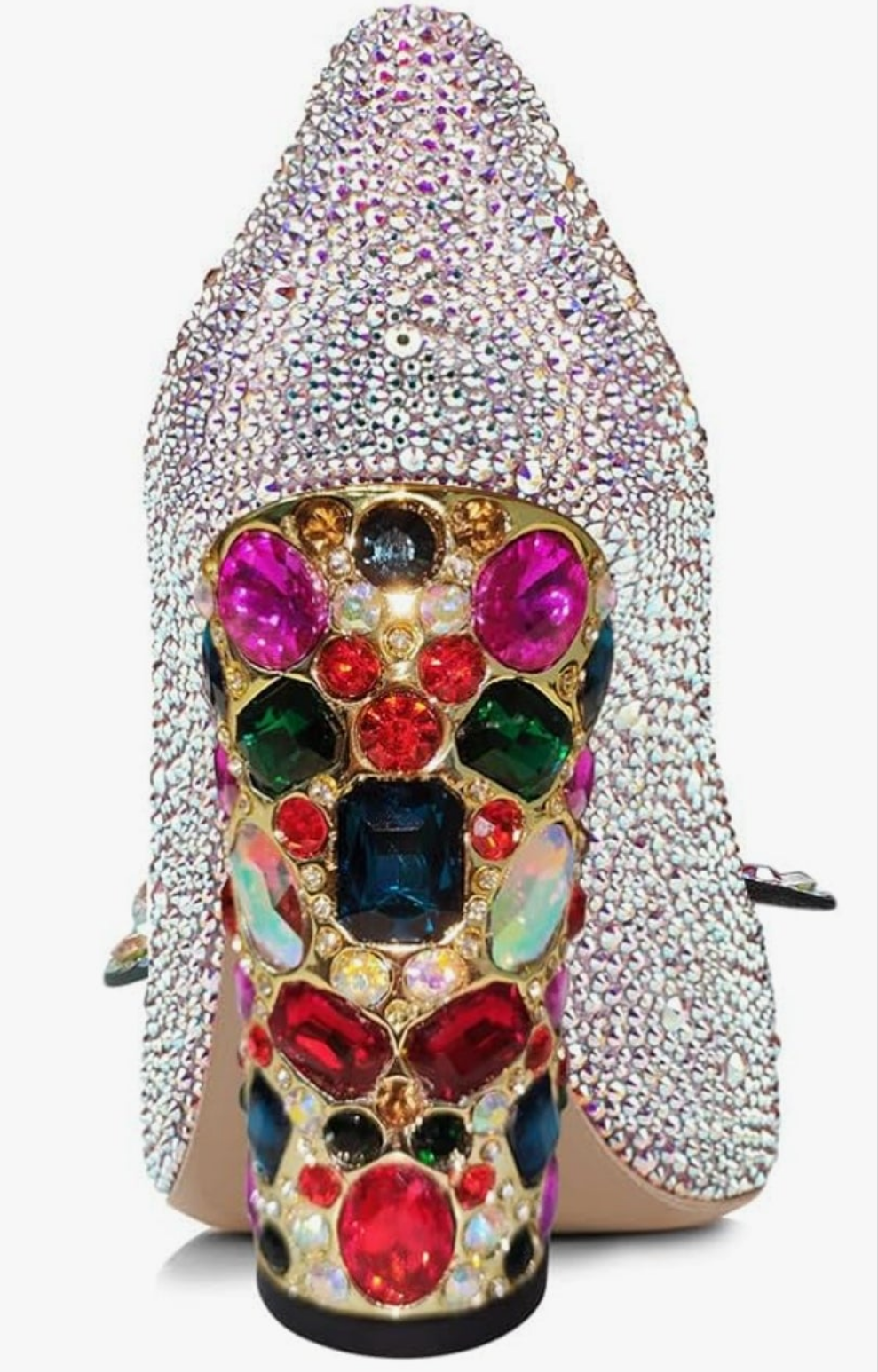 Women Bow Pump Butterfly Slip on Rhinestone Chunky High Heels Pointed Toe Studded Shoe