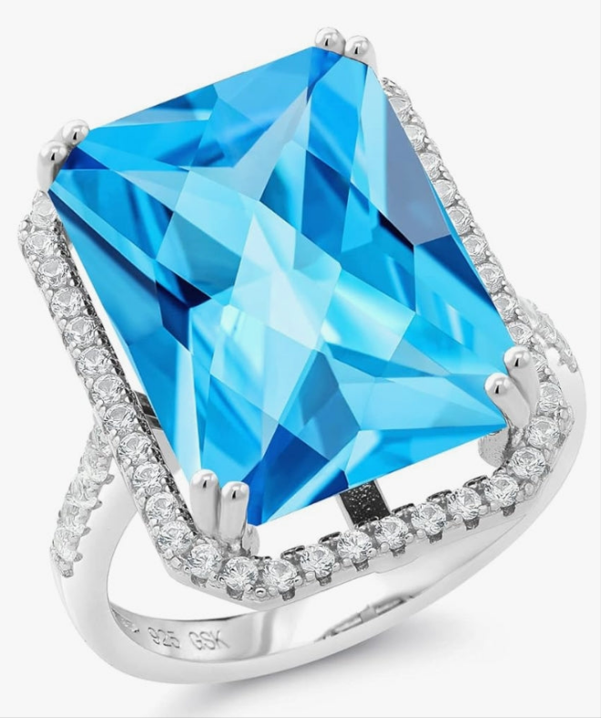 925 Sterling Silver Gemstone Birthstone Engagement Ring | Emerald Cut 18X13MM | Wedding Anniversary Promise Ring For Women |
