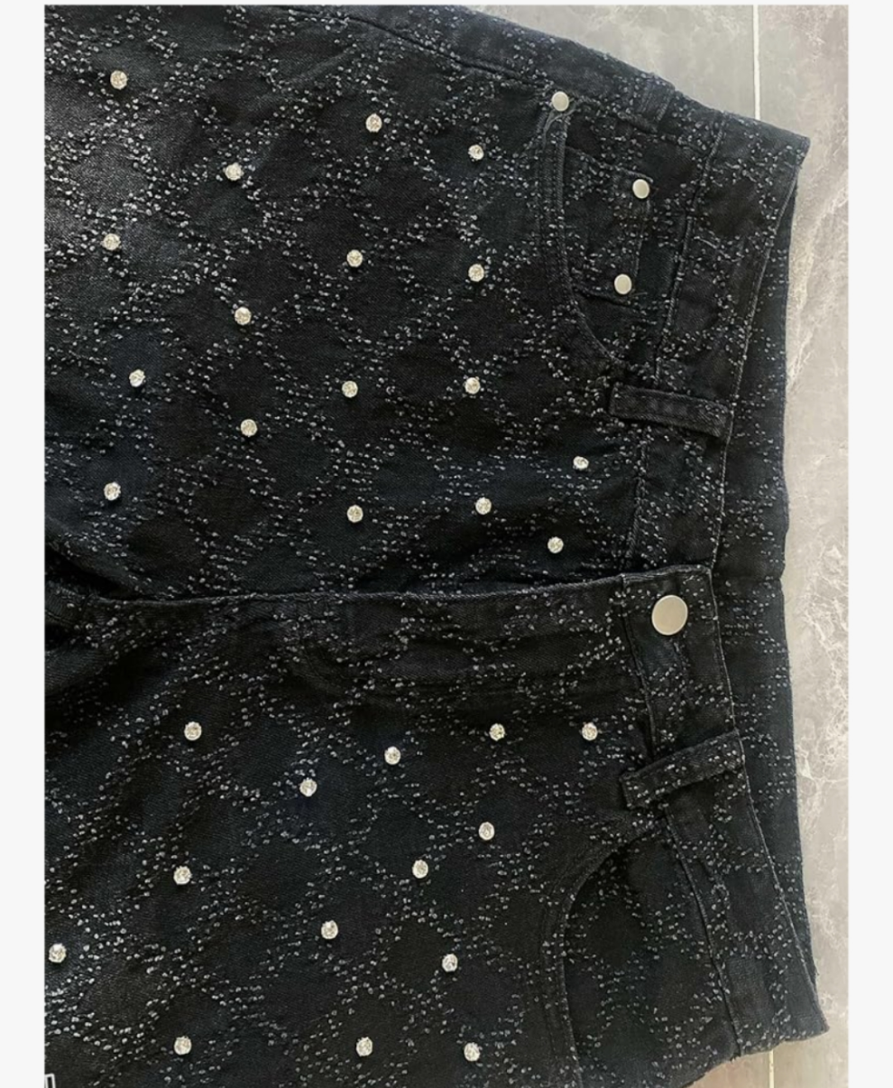 Rhinestone Skinny Stacked Jeans Mens Straight Leg Jeans Casual Pants Slim Fit Jeans Vintage Grunge Hip Hop Pants