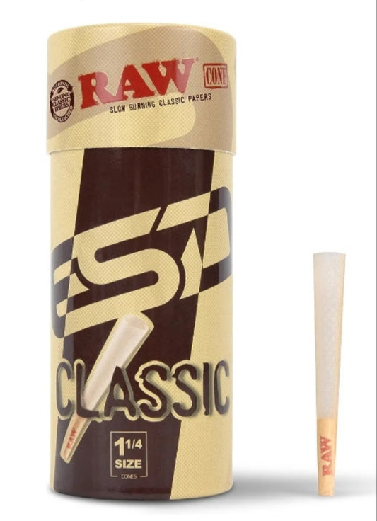 RAW Cones Classic 1-1/4 Size | 50 Pack | Natural Pre Rolled Rolling Paper with Tips & Packing Tubes Included