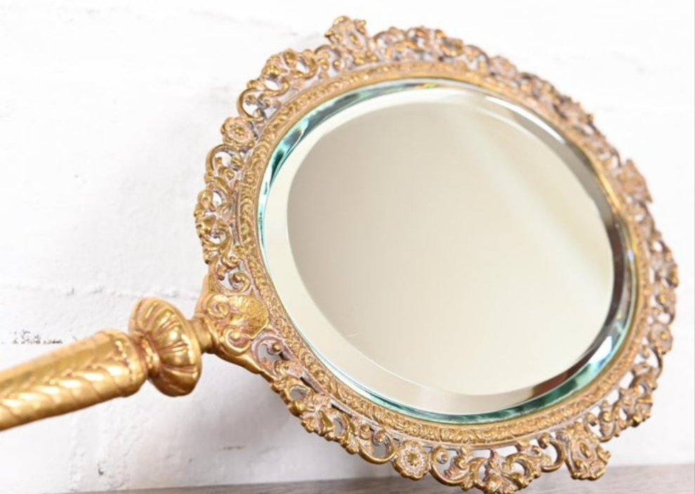 Antique Tiffany & Co. Bronze Doré Medusa Vanity Hand Mirror, Circa 1910