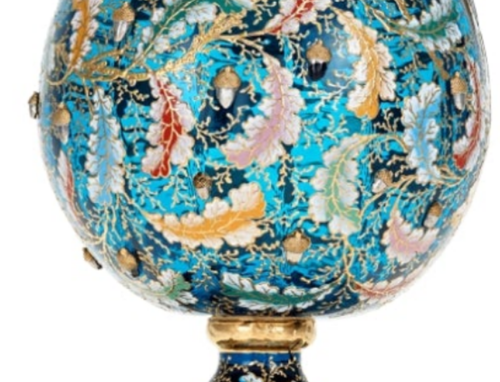 Moser Blue Glass and Enamel Parrot Ewer