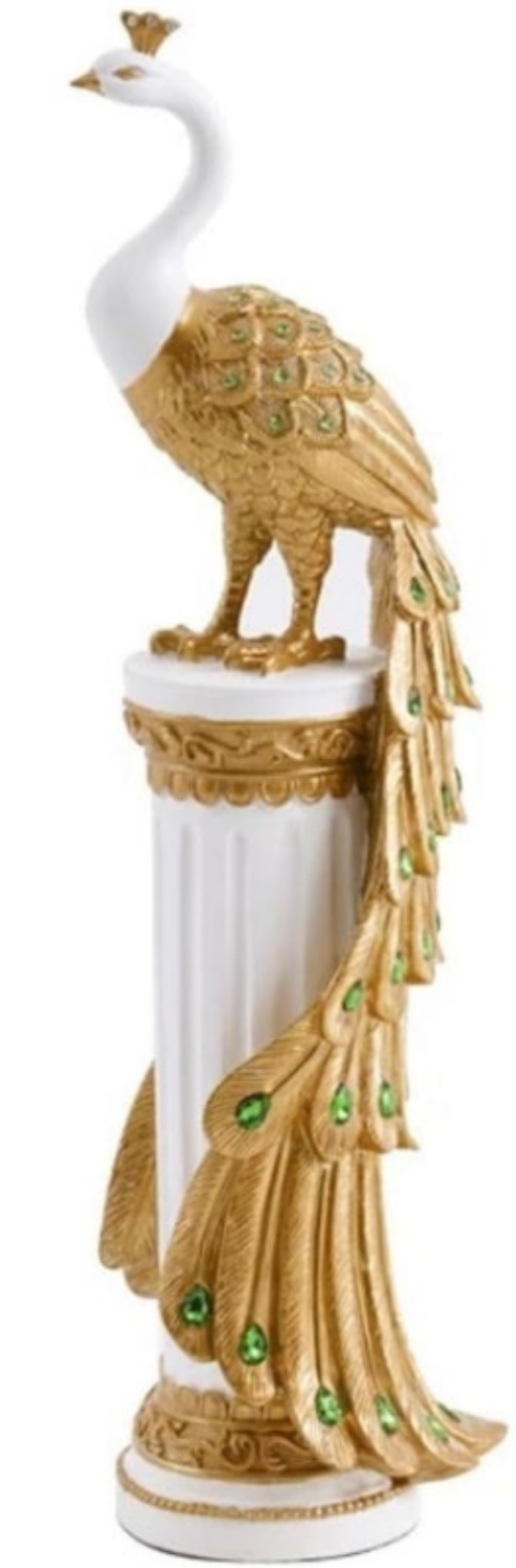 27.6" Decorative Peacock Statue Large Glam Animal Sculpture Resin Crafts Home Decor for Art Ornament (White & Gold)